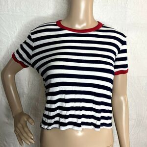 Tres Bien Striped Short Sleeve Crop Tee
